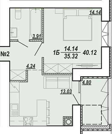 Продаж Квартира 1-кімнатна, 1/8 поверх Ternopil'