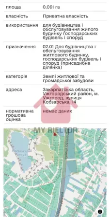 Продаж земельної ділянки 6 соток на Кобзарська Uzhhorod