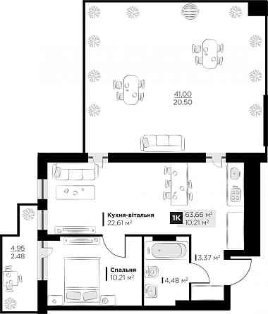 Продаж Квартира 1-кімнатна, 6/6 поверх на вул. Галицька Винники