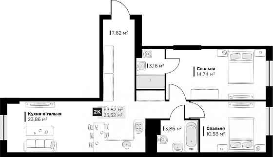 Продаж Квартира 2-кімнатна, 5/5 поверх на вул. Галицька Винники