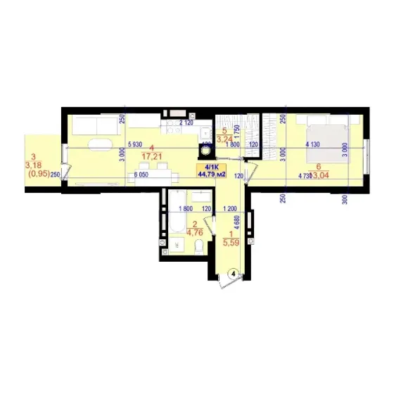For sale 1-room Apartment 44.79 sq.m Central Park Ivano-Frankivs'k