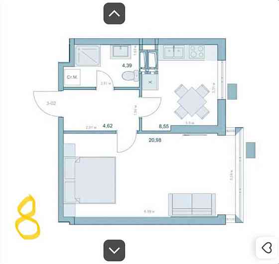 Продаж Квартира 1-кімнатна, 20/30 поверх на Степана Руданського вул., 9а Київ