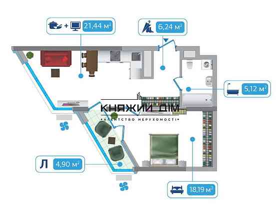 Продаж видової 1-кімнатної квартири в ЖК Зарічний. № 21114979 Київ