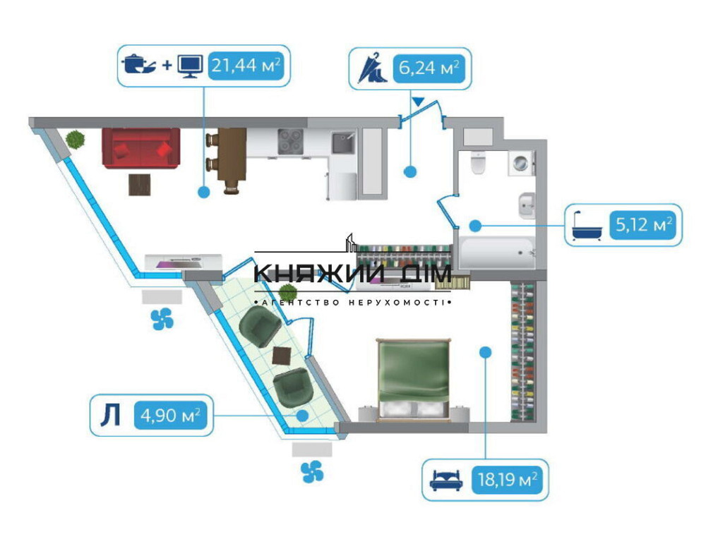 Продаж видової 1-кімнатної квартири в ЖК Зарічний. № 21114979 Київ - фото 6