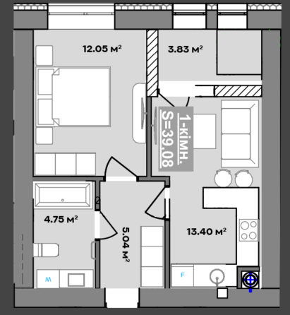 Продаж Квартира 1-кімнатна, 2/10 поверх на вул. Національної Гвардії Івано-Франківськ