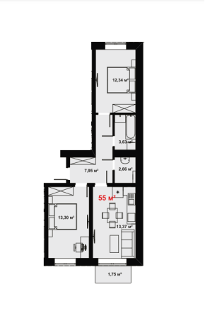 Продаж Квартира 2-кімнатна, 7/10 поверх Ивано-Франковск