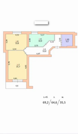 Продаж 2к квартири, 69,2 м.кв., вул.Гайова Тернопіль - фото 1