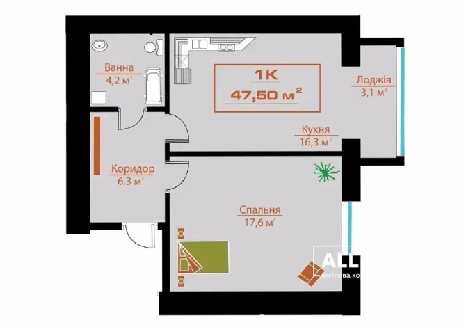 Продажа 1к Квартира 47.3 кв.м Залізнична Ивано-Франковск - изображение 11