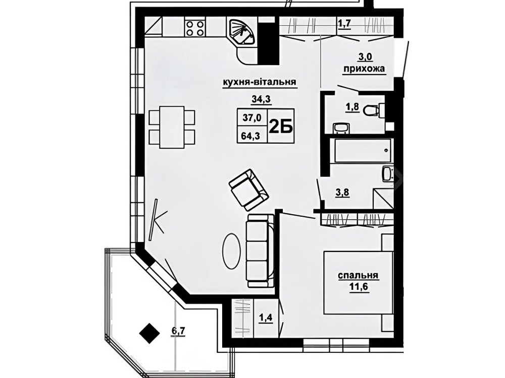 Продаж 2к квартири 64.1 кв. м на вул. Опільського Юліана Тернопіль - фото 1