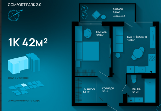 Продаж Квартира 1-кімнатна, 5/14 поверх на вул. Целевича Ю. Івано-Франківськ