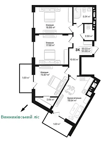 Продаж 3к Квартира 94.68 кв.м ЖК Auroom Forest  - фото 15