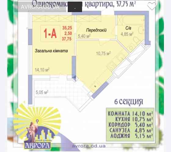 У продажу 1к квартира в ЖК Аврора Odessa