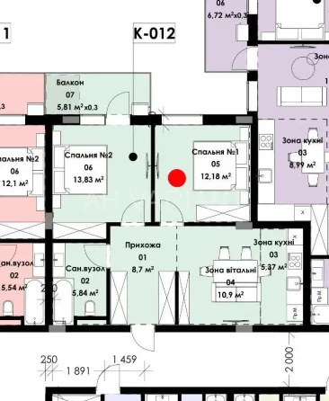 For sale 2-room Apartment 59 sq.m Богдана Хмельницького Mynai