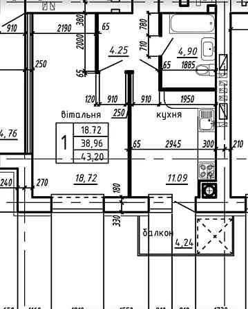Продаж 1к квартири 43.2 кв. м, Байківці Baikivtsi