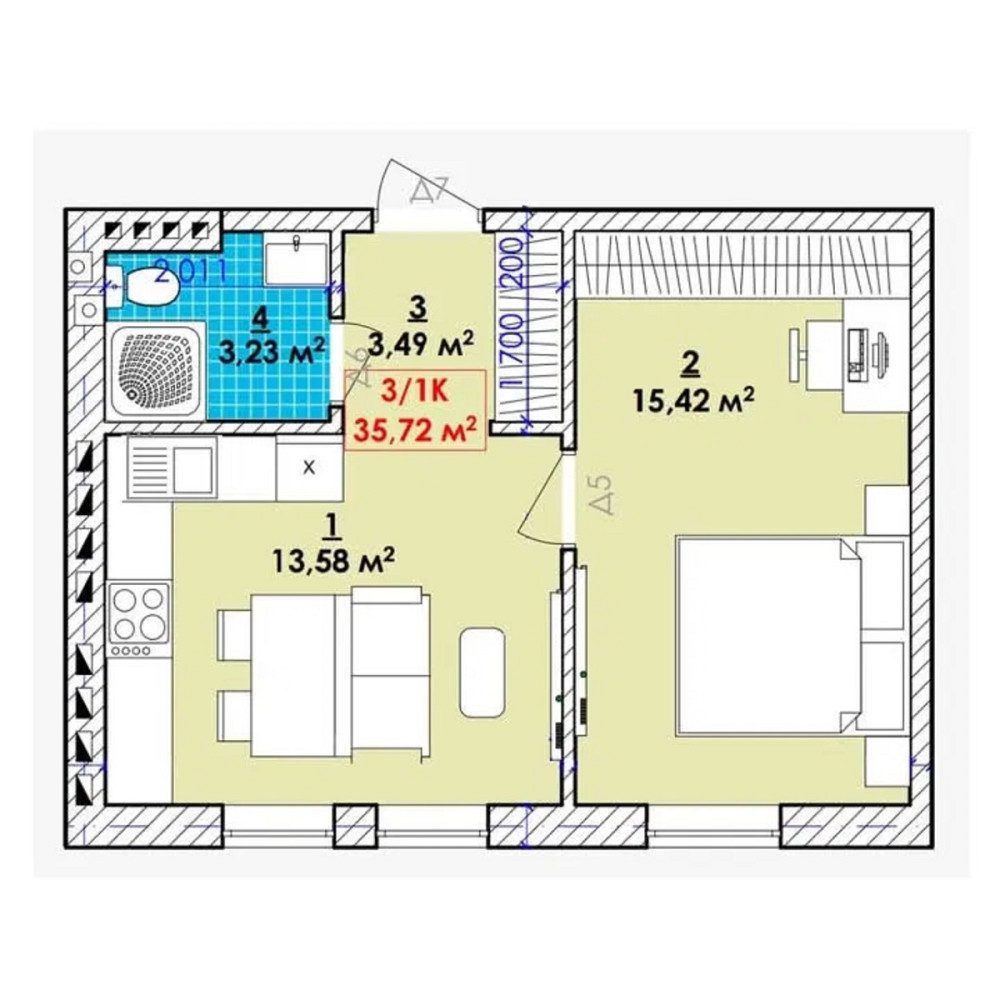 Продаж Квартира 1-кімнатна, 4/4 поверх на Довбуша  - фото 2