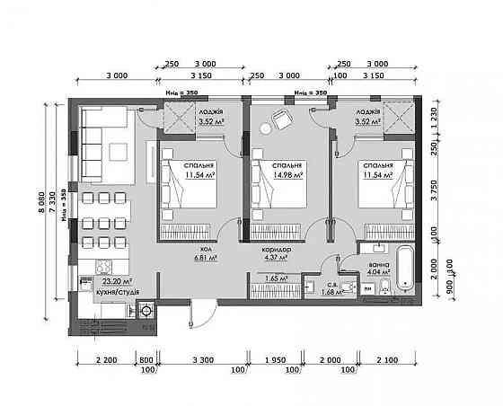 Продаж Квартира 3-кімнатна, 6/7 поверх на вул. Стрийська Львів