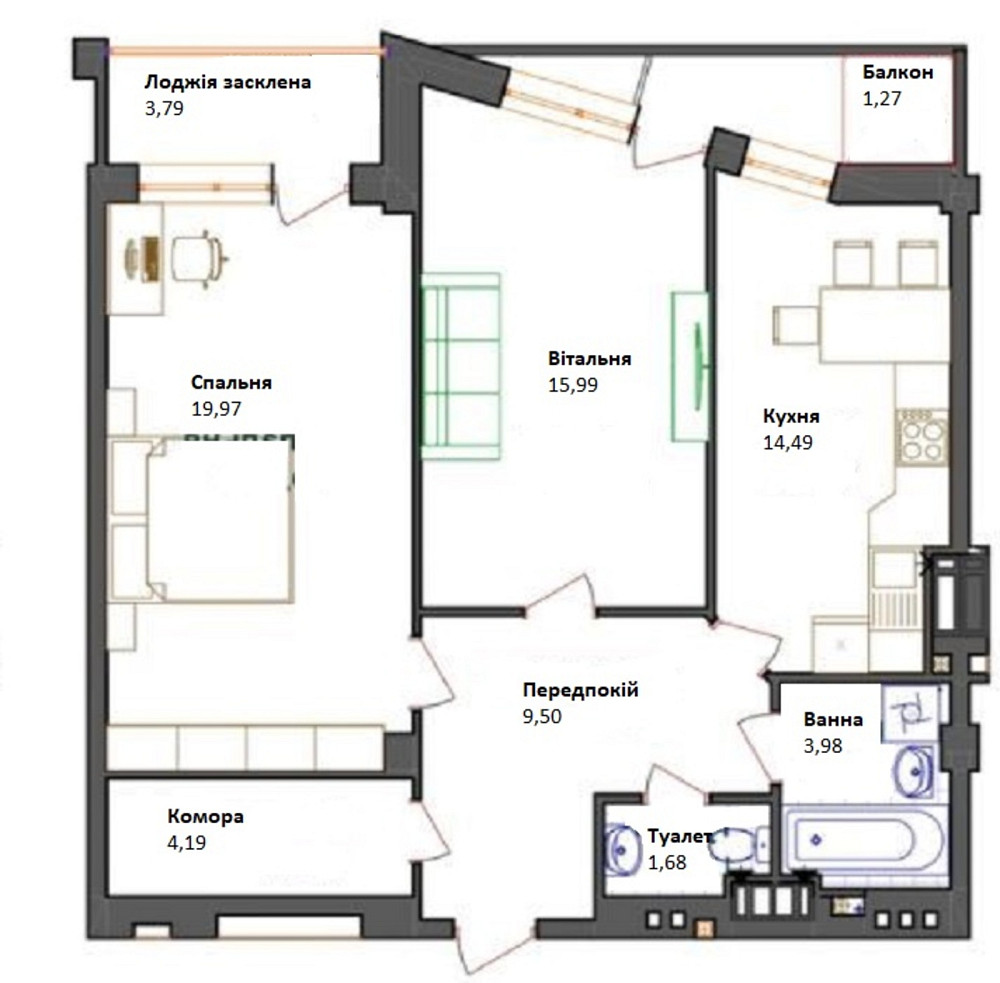 Продаж 2к квартири 73.06 кв. м на вул. Генерала Мирона Тарнавського Тернопіль - фото 3