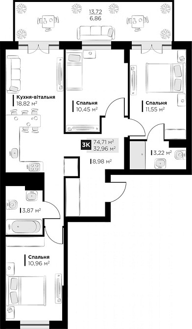 Продаж Квартира 3-кімнатна, 5/5 поверх на вул. Галицька Винники - фото 2