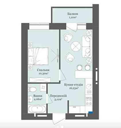 Продаж Квартира 1-кімнатна, 6/9 поверх на Тлехаса, 19 Uzhhorod