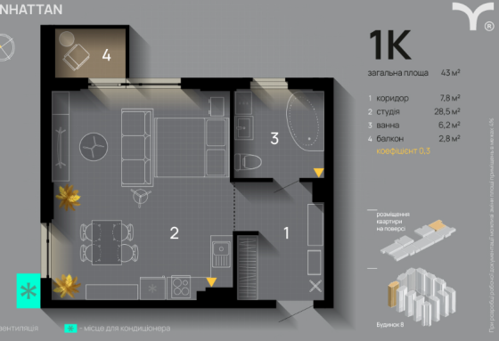 Продаж Квартира 1-кімнатна на Ленкавського-Левицького Івано-Франківськ