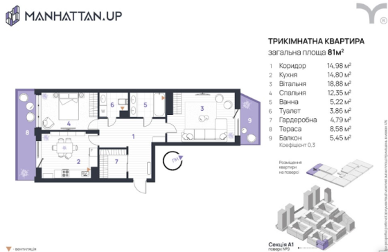 Продаж Квартира 1-кімнатна, 9/13 поверх Івано-Франківськ