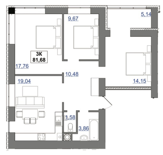 Продаж Квартира 3-кімнатна на пров.Ключний Івано-Франківськ