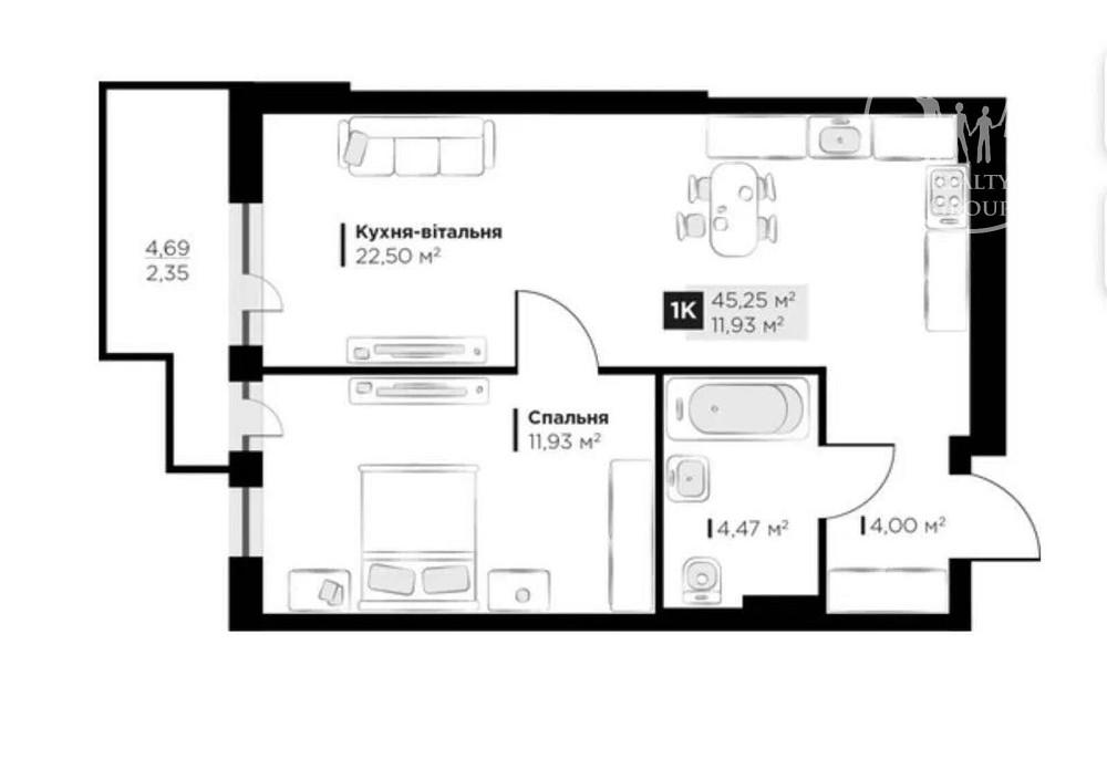 Продаж Квартира 1-кімнатна, 4/8 поверх на Галицька Винники - фото 5