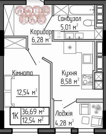 Продаж 1к квартири 36.69 кв. м на вул. Яреми Тернополь