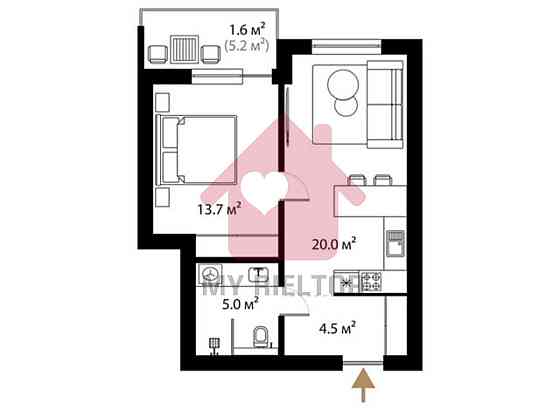 Продаж 1к Квартира 44 кв.м Мальовнича Uzhhorod