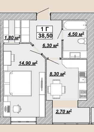 Продаж Квартира 1-кімнатна, 2/10 поверх на Княгинин Івано-Франківськ