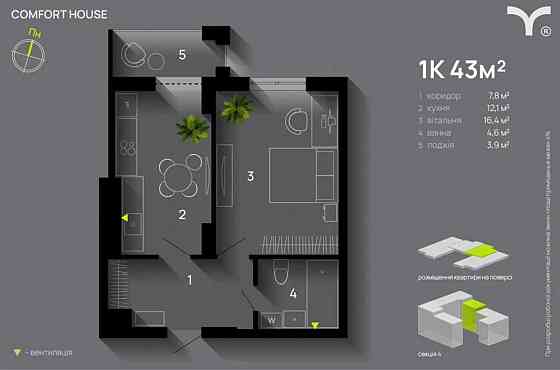 Продаж Квартира 1-кімнатна, 12/14 поверх Івано-Франківськ