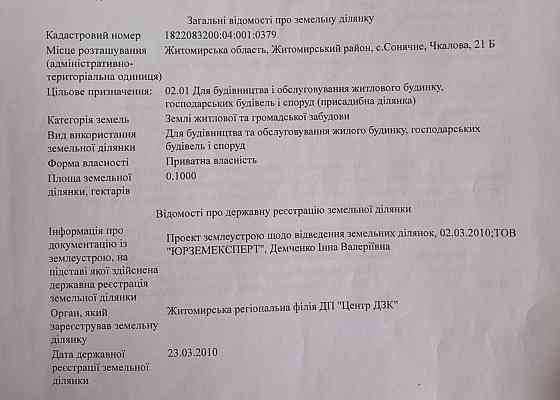 Продаж земельної ділянки 20 соток на Сонячне Житомир