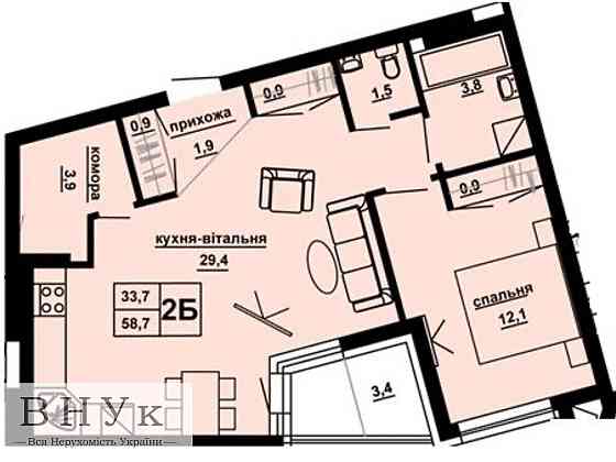 Продаж Квартира 2-кімнатна, 8/16 поверх на вул. Опільського Ю. Ternopil'