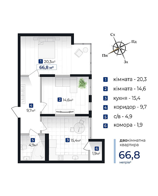 Продаж Квартира 2-кімнатна, 3/12 поверх на вул. Хоткевича Г. Івано-Франківськ - фото 3