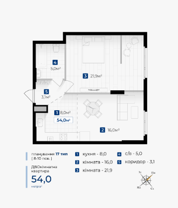 Продаж Квартира 2-кімнатна, 10/10 поверх на вул. Галицька Івано-Франківськ