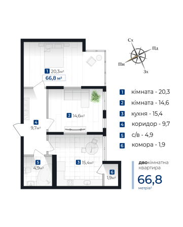 Продаж Квартира 2-кімнатна, 3/12 поверх на вул. Хоткевича Г. Івано-Франківськ
