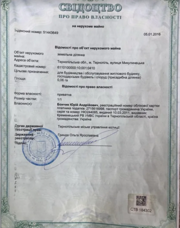 Продаж земельної ділянки під житлову забудову на вул. Микулинецька, площа 0.06 Га Тернопіль