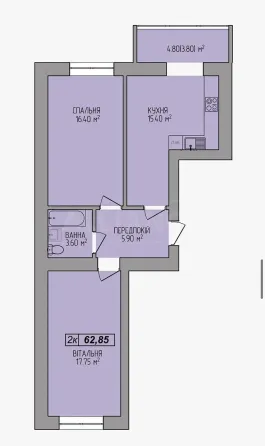 For sale 2-room Apartment 62.8 sq.m Миру Ivano-Frankivs'k