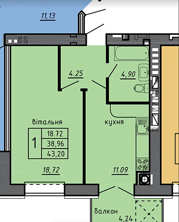 Продаж 1к квартири 43.2 кв. м, Байківці Baikivtsi - photo 1